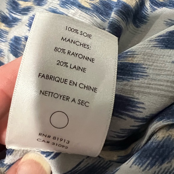 Tracy Reese Blue Leopard Print Long Sleeve Button Up Blouse w/Solid Knit Sleeves - Picture 6 of 6